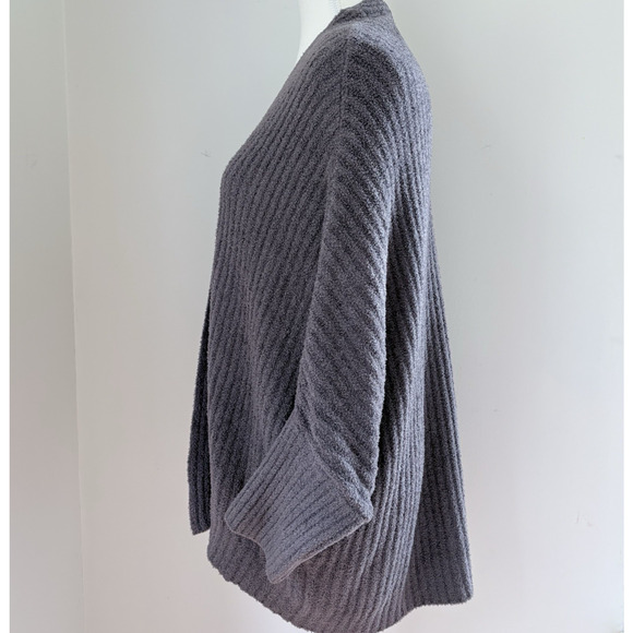BAREFOOT DREAMS Cozychic Lite Knit Open Cardigan Sweater Purple/Gray L/XL Hygge - Picture 3 of 11